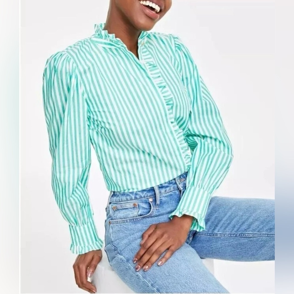 ON 34TH Women's Ruffle-collar Stripe Shirt - Picture 11 of 11